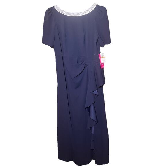 Alex Evenings Navy Blue Embellished Neck Ruffle Gown Dress Plus Size 16 $249 NEW - Picture 13 of 16
